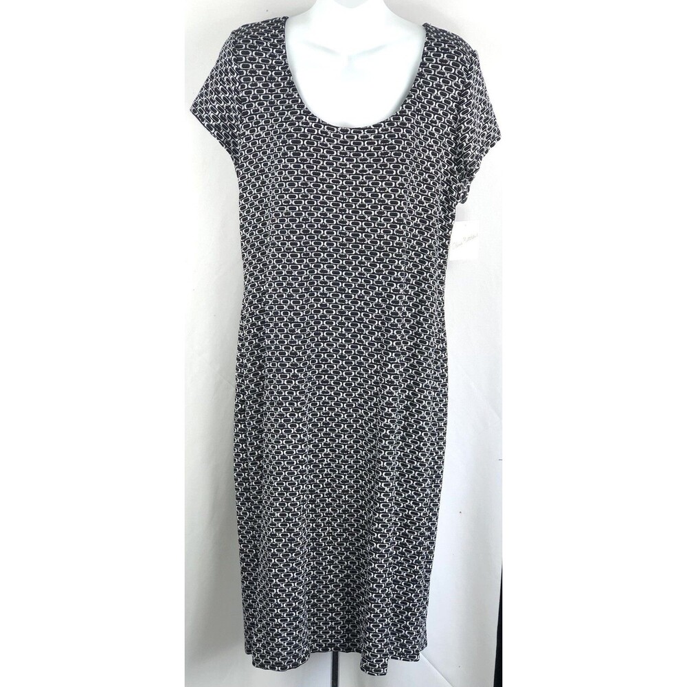 NWT Olivia Mathews Midi Shift Dress L blk/silver Metallic Glitter Cut Out Back